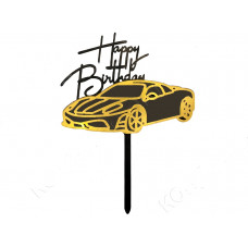 Топпер «Happy Birthday» Автомобиль черный с золотом