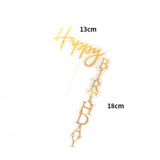 Топпер «Happy Birthday» уголок (прозрачный фон с золотой надписью)